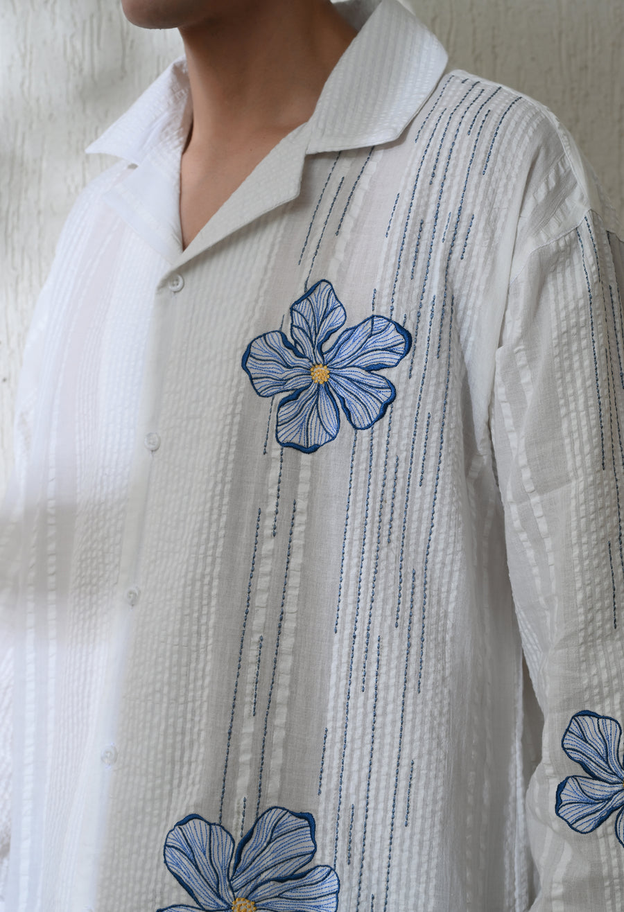 Men's Aqua Petals embroidered shirt in white – La Moon