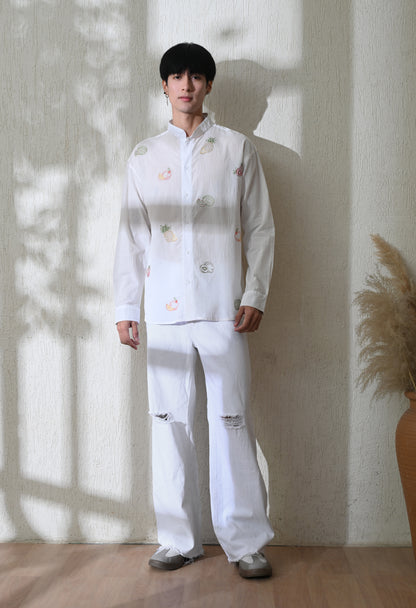 White Fruit Vista Embroidered Shirt