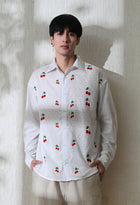 Men White Cherry Pop Embroidered Shirt