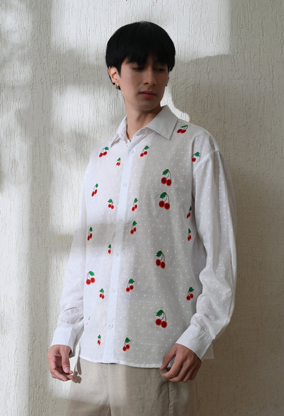 Men's Cherry Pop embroidered shirt in white – La Moon