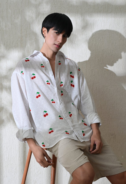 White Cherry Pop Embroidered Shirt