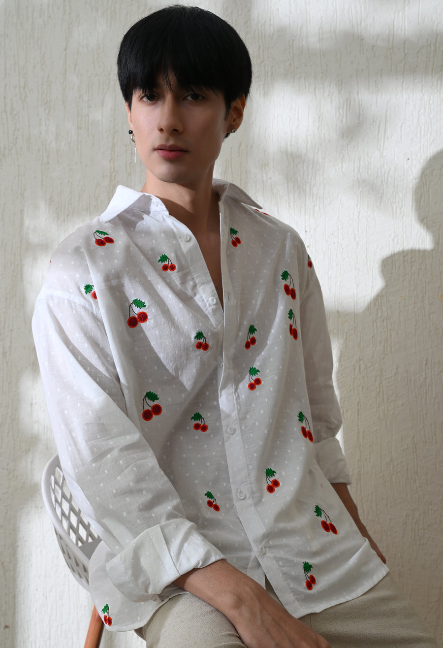 Men's Cherry Pop embroidered shirt in white – La Moon