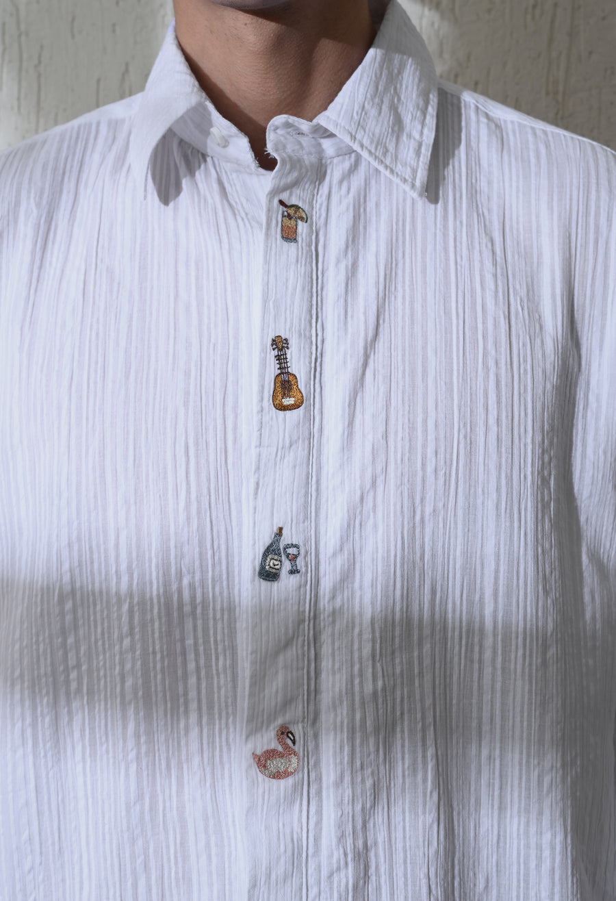 Men's Island Trail embroidered shirt in white – La Moon