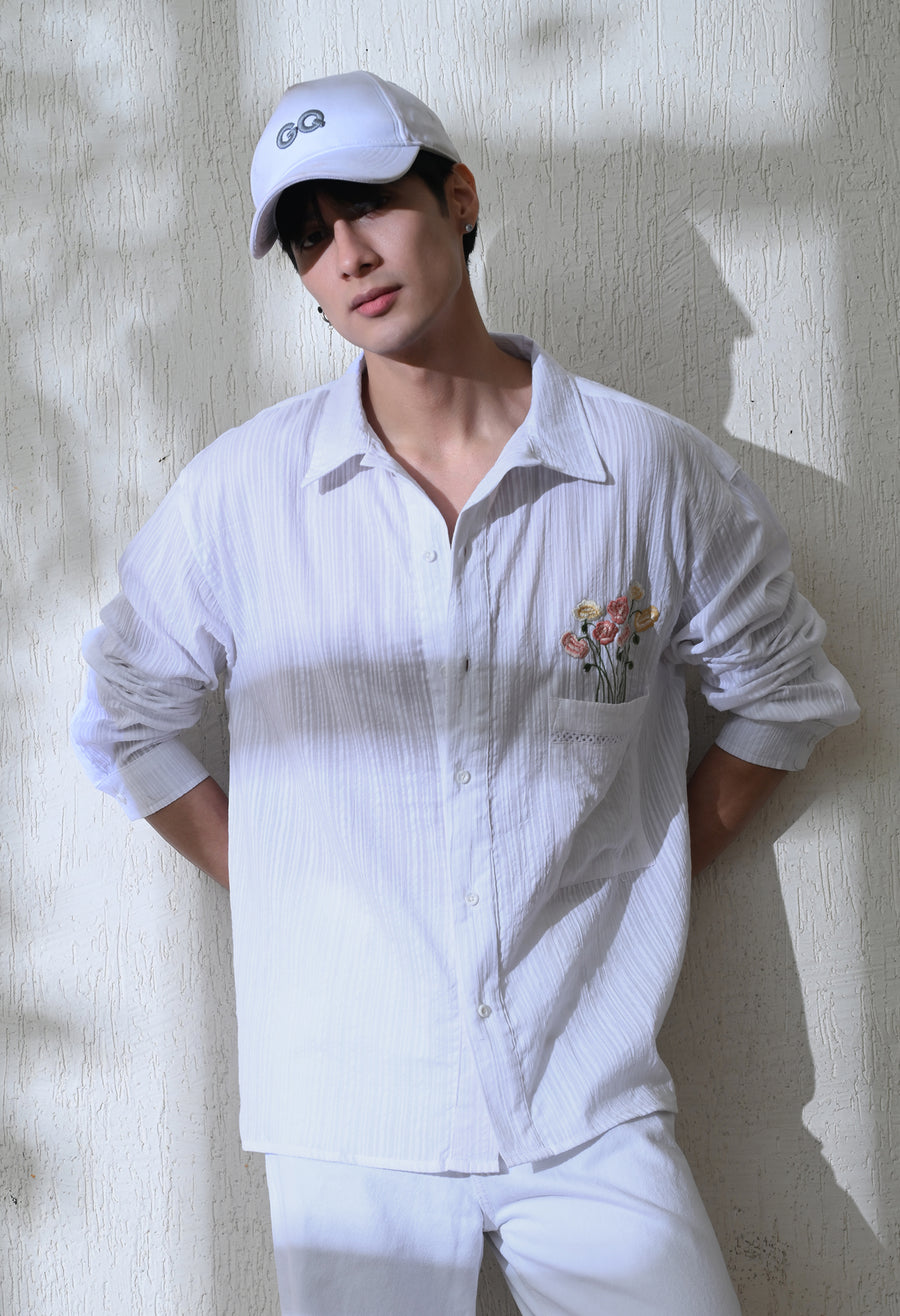 Men's Garden Muse embroidered shirt in white – La Moon
