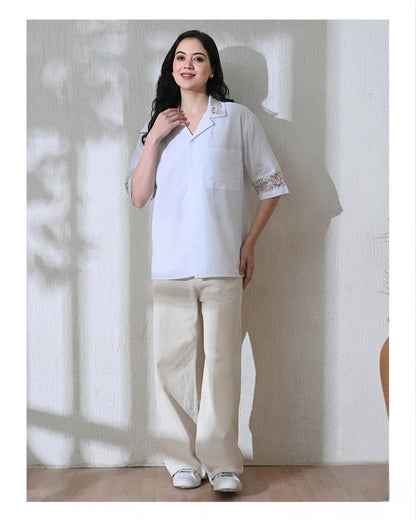 Women White Vintage Floral Shirt