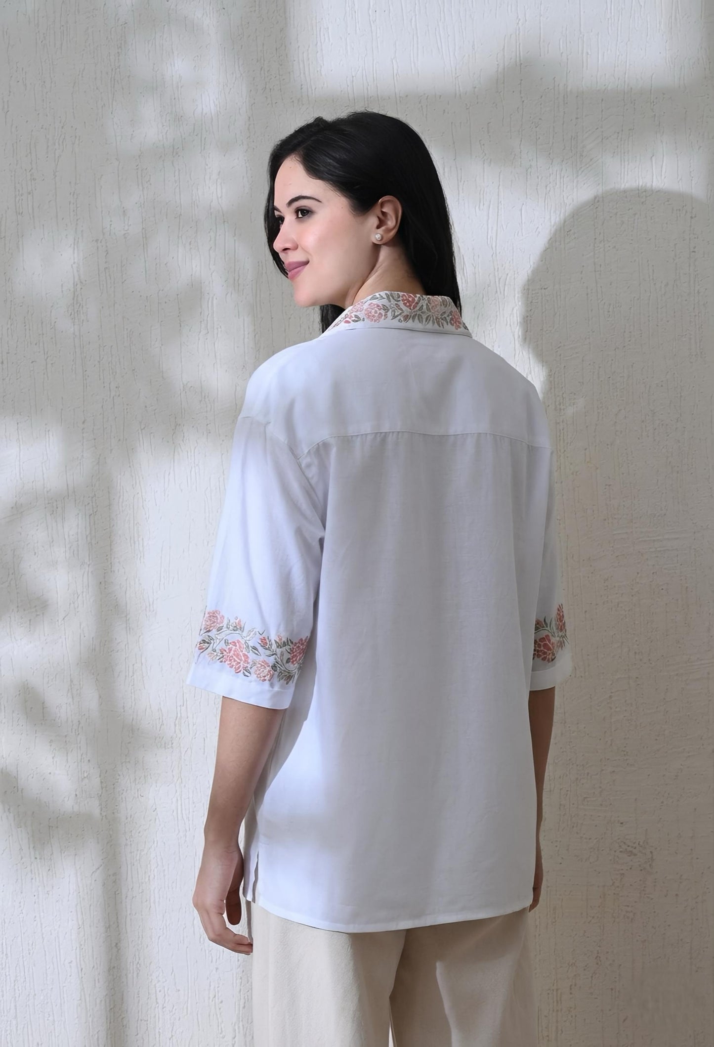 Women White Vintage Floral Shirt