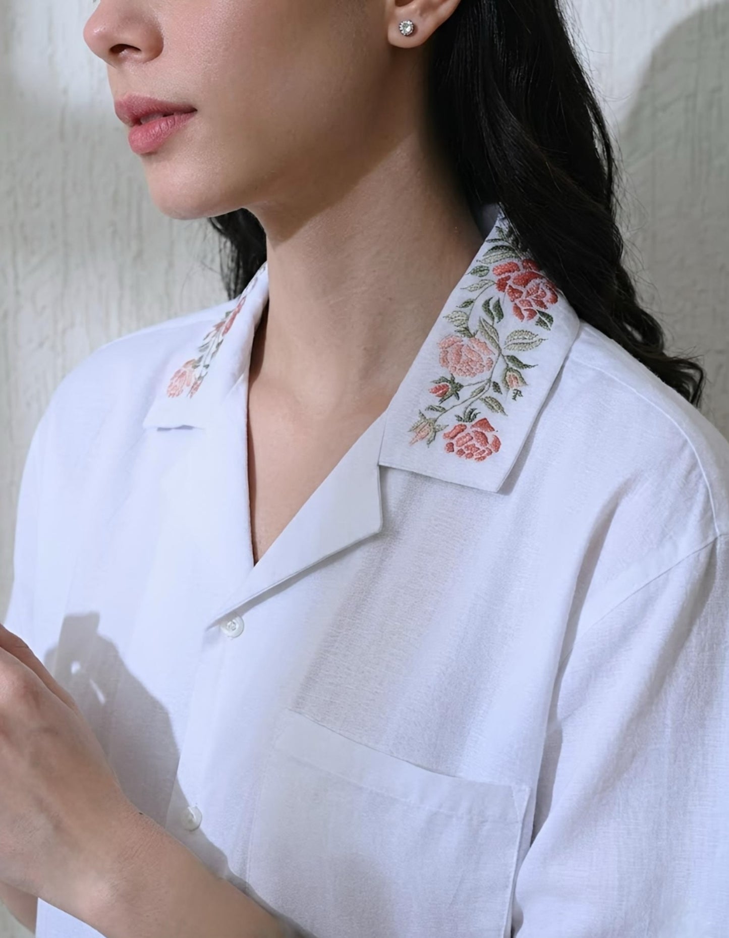 Women White Vintage Floral Shirt