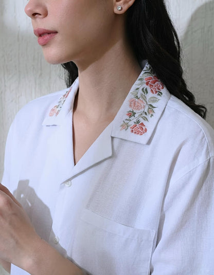 Women White Vintage Floral Shirt