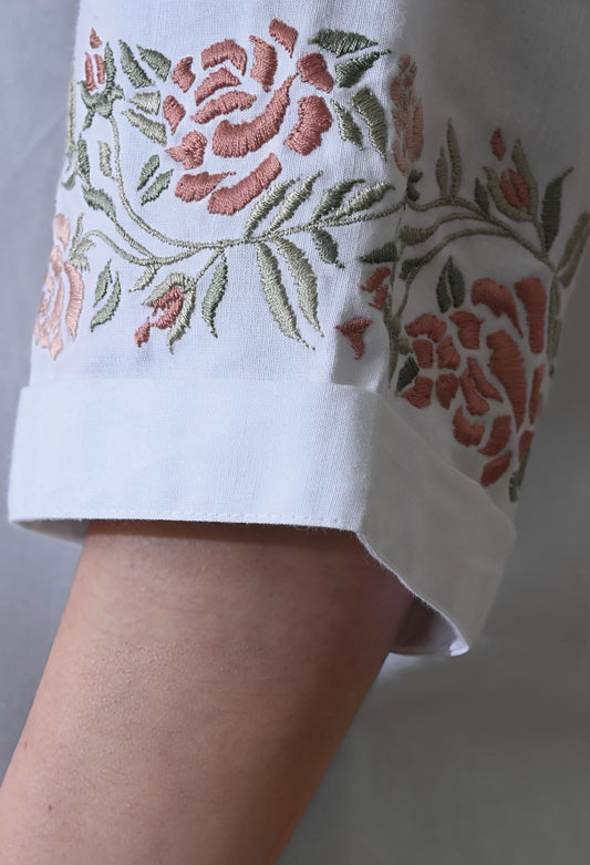 Women White Vintage Floral Shirt