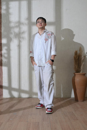 Nitish styled in La-Moon Aqua Petals Shirt